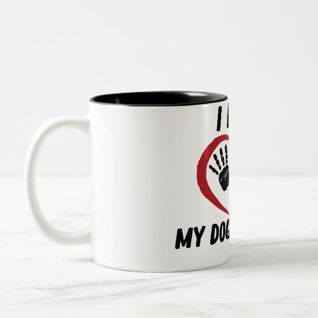 I love my dog throw pillow Two-Tone coffee mug (Left)
