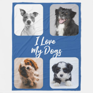 I Love my Dogs four photos Fleece Blanket