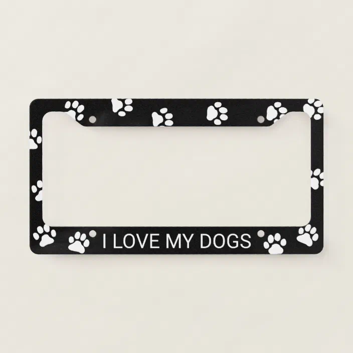 I Love My Basset Hound Chrome License Plate Frame Tag Dog Paw Weatherproof Vinyl 