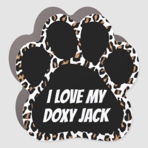 I Love My Doxy Jack leopard print dog paw Car Magnet