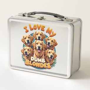 I Love My Dumb Blonde Golden Retrievers Vintage Re Metal Lunch Box