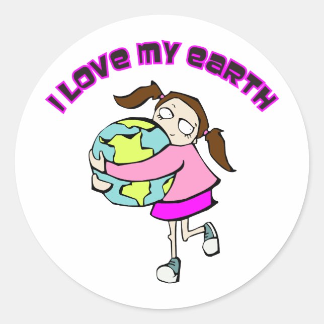 I Love My Earth Classic Round Sticker (Front)