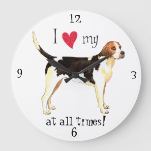 I Love my English Foxhound Large Clock