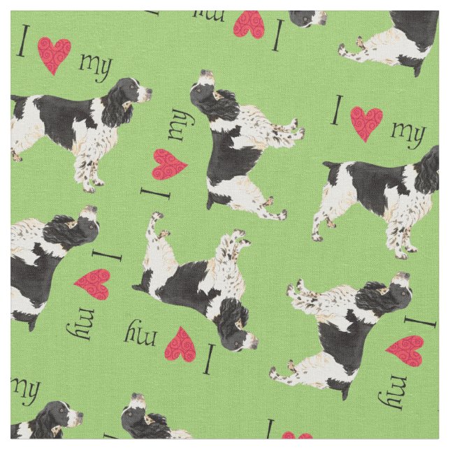 I Love my English Springer Spaniel Fabric (Close Up)