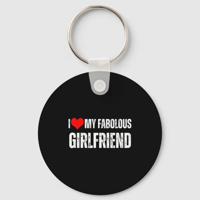 I Love My Fabulous Girlfriend Retro Style Valentin Keychain (Front)