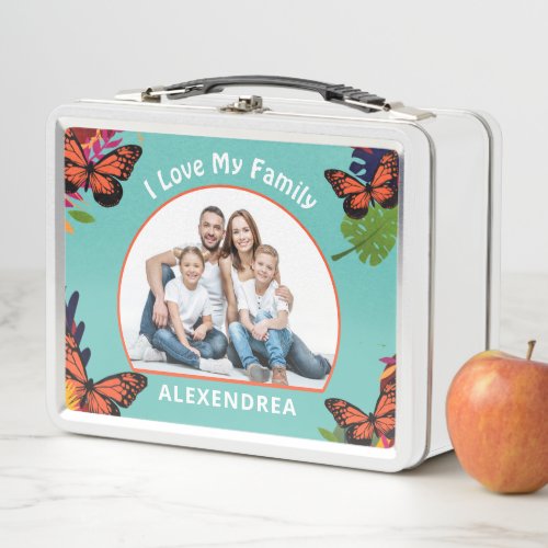 I Love My Family Butterflies Nature Personalize Metal Lunch Box