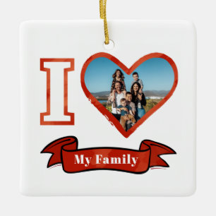 I Love My Family Personalized Photo Christmas Ceramic Ornament