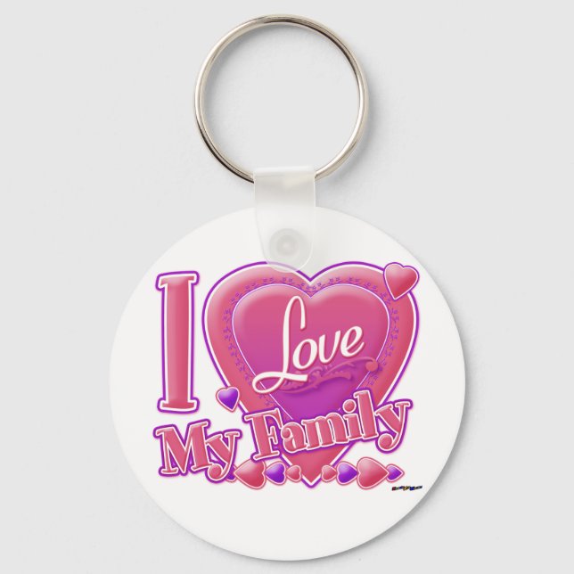 I Love My Family pink/purple - heart Keychain (Front)