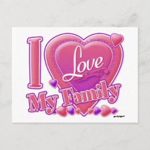 I Love My Family pink/purple - heart Postcard