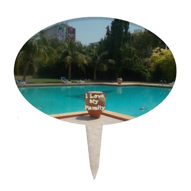 I Love My Family Poolside Art Cake Topper (Front)