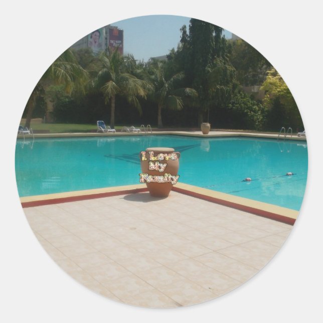 I Love My Family Poolside Art Classic Round Sticker (Front)
