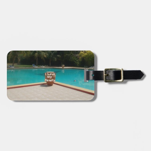 I Love My Family Poolside Art Luggage Tag (Front Horizontal)