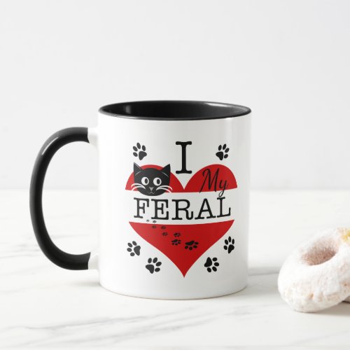 I Love My Feral Cat Heart Paw Prints Mug