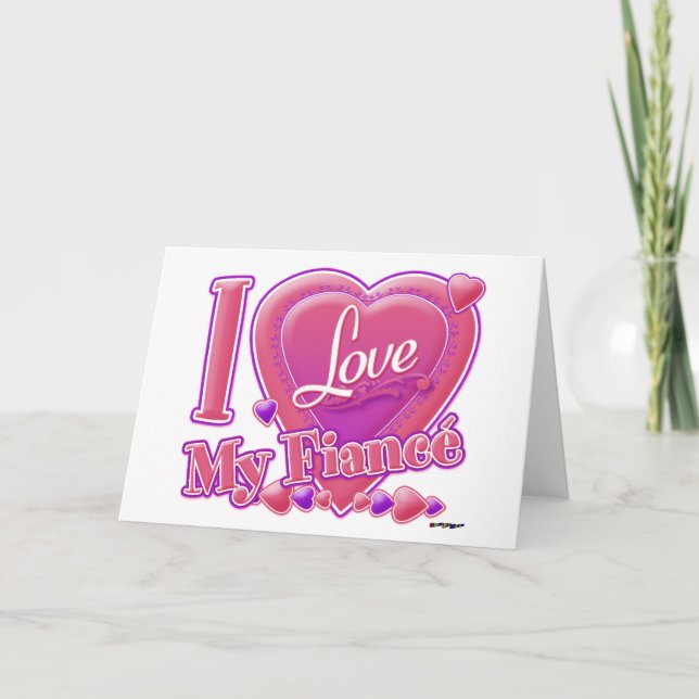 I Love My Fiancé pink/purple - heart Holiday Card (Front)