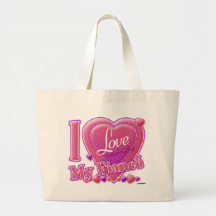 I Love My Fiancé pink/purple - heart Large Tote Bag