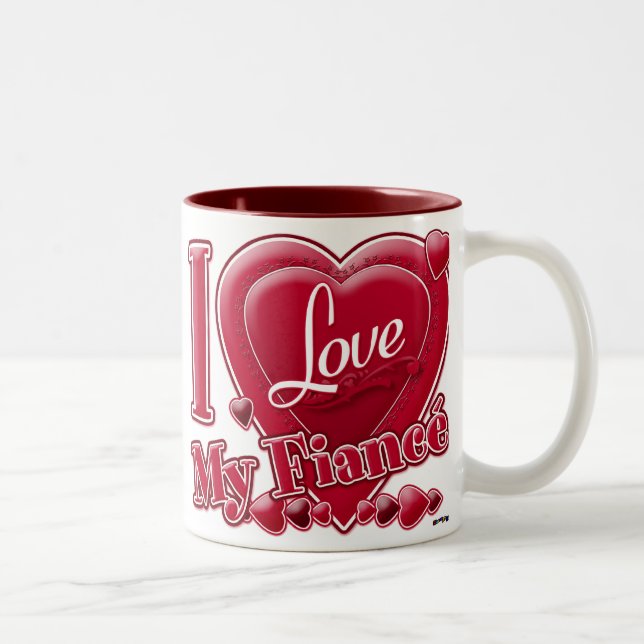 I Love My Fiancé red - heart Two-Tone Coffee Mug (Right)