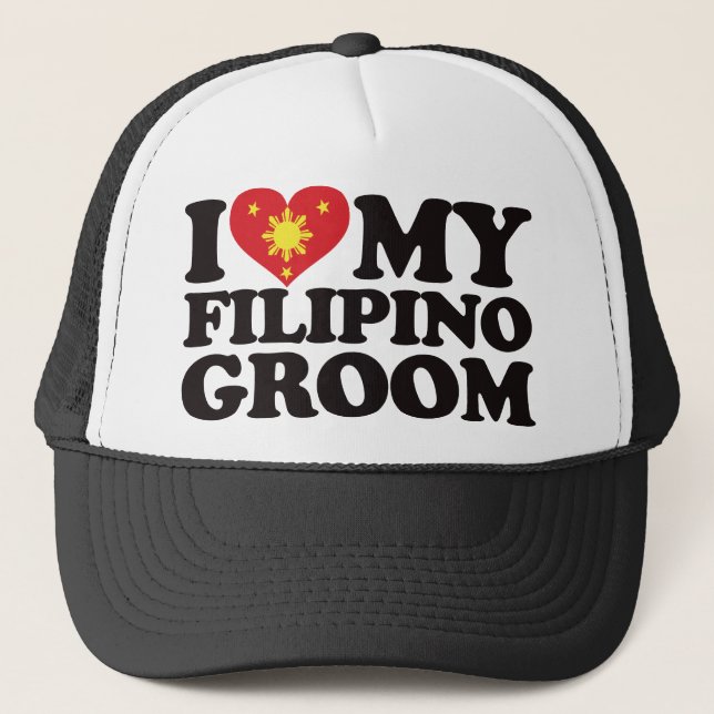 I Love My Filipino Groom Trucker Hat (Front)