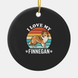 I Love My Finnegan Sheltie Retro Sunset Ceramic Ornament