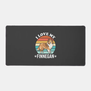 I Love My Finnegan Sheltie Retro Sunset Desk Mat