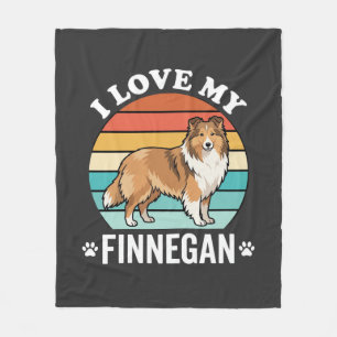 I Love My Finnegan Sheltie Retro Sunset Fleece Blanket