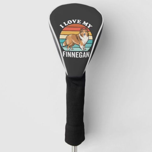 I Love My Finnegan Sheltie Retro Sunset Golf Head Cover