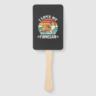 I Love My Finnegan Sheltie Retro Sunset Hand Fan