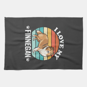 I Love My Finnegan Sheltie Retro Sunset Kitchen Towel