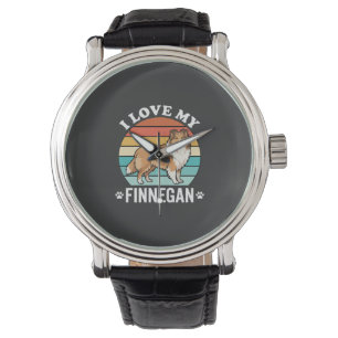 I Love My Finnegan Sheltie Retro Sunset Watch