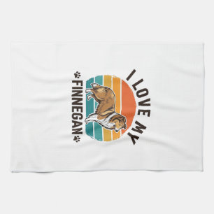 I Love My Finnegan Vintage Dog Name Shirt Design_1 Kitchen Towel