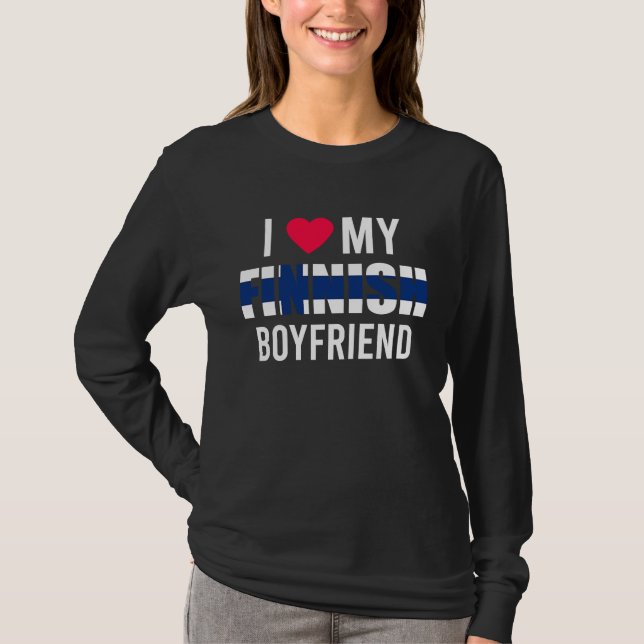 I Love My Finnish Boyfriend Valentines Day T-Shirt (Front)