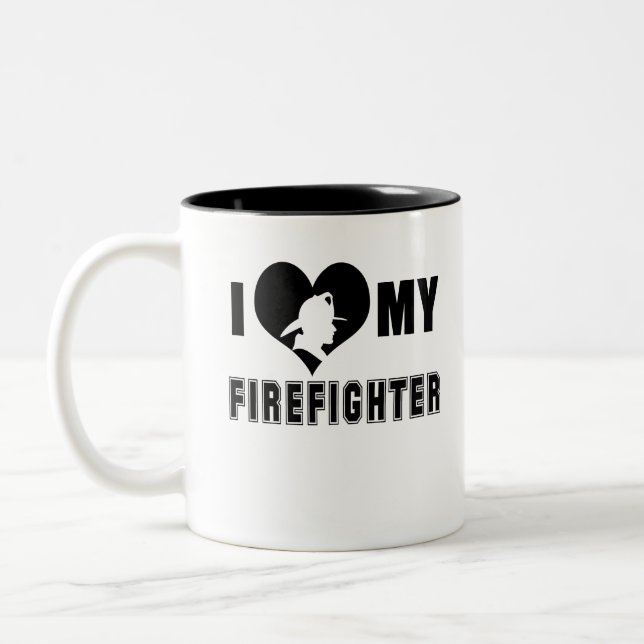 I Love My Firefighter Two-Tone Coffee Mug (Left)