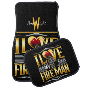 I Love My Fireman" Metallic AI Generated Art Car Floor Mat