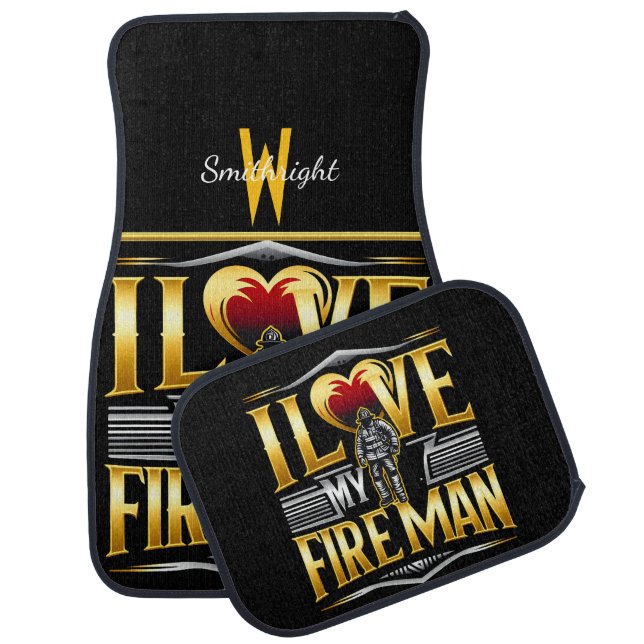 I Love My Fireman" Metallic AI Generated Art Car Floor Mat (Set)