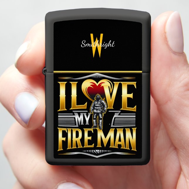 I Love My Fireman" Metallic AI Generated Art Zippo Lighter (In Hand)