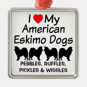 I Love My Four American Eskimo Dogs Metal Ornament