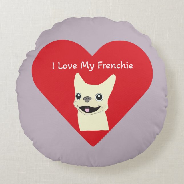 I love my Frenchie, Lavender Round Pillow (Front)