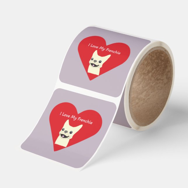 I love my Frenchie, Lavender Square Sticker (Roll)