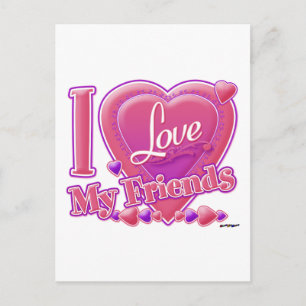 I Love My Friends pink/purple - heart Postcard