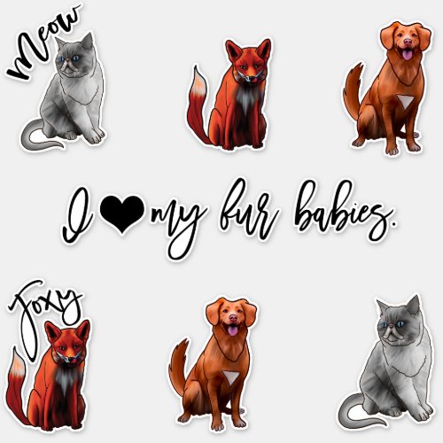 I Love My Fur Babies Quote Cute Cat Dog Fox Animal Sticker