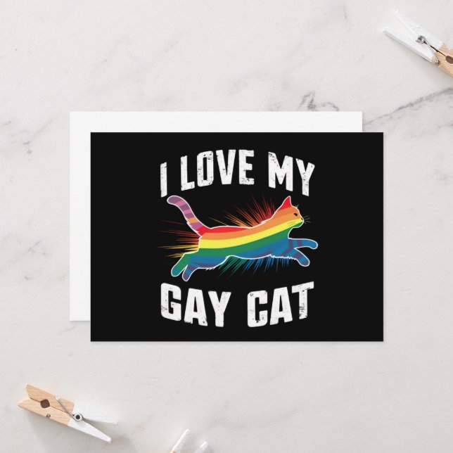 I Love My Gay Cat Funny Rainbow Pride Lgbt Invitation (Front/Back In Situ)