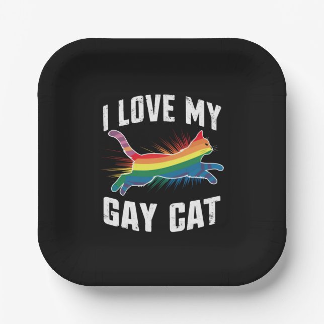 I Love My Gay Cat Funny Rainbow Pride Lgbt Paper Plates (Front)