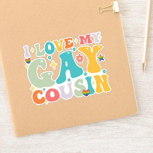 I Love My Gay Cousin Groovy Rainbow LGBT Pride Sticker