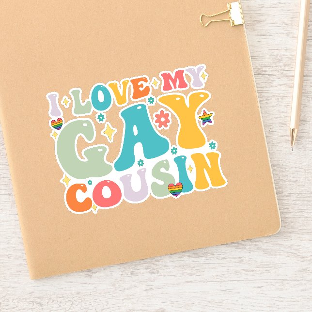 I Love My Gay Cousin Groovy Rainbow LGBT Pride Sticker (Notebook)
