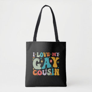 I Love My Gay Cousin Groovy Rainbow LGBT Pride Tote Bag