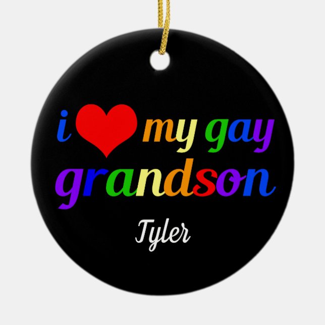 I Love My Gay Grandson Personalized Grandma Gift Ceramic Ornament (Front)