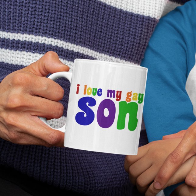 I Love My Gay Son Retro Rainbow Mom Coffee Mug (Creator Uploaded)