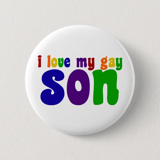 I Love My Gay Son Retro Rainbow Mom Pinback Button (Front)
