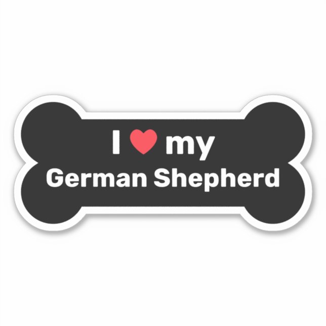 I Love My German Shepherd Black Custom Dog Bone Sticker (Front)