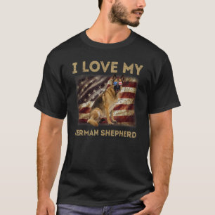 I Love My German Shepherd Dad Mom American Flag We T-Shirt