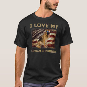 I Love My German Shepherd Dad Mom American Flag We T-Shirt
